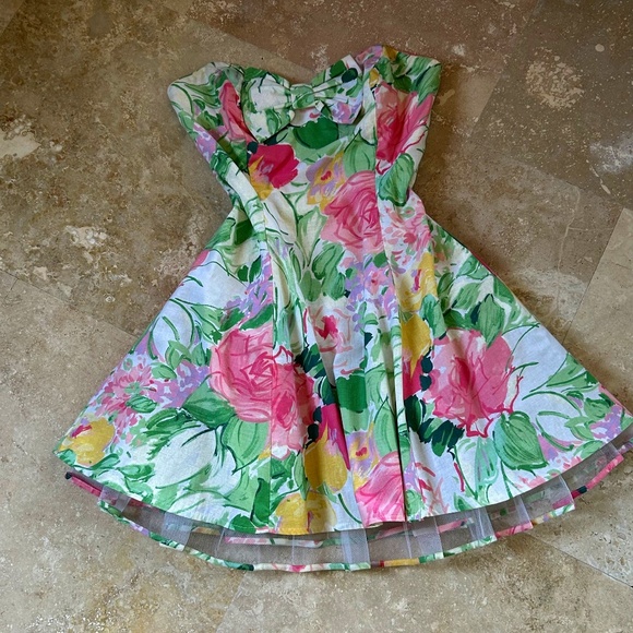L.A.GLO Floral  Mini Dress with Bow, Strapless, Size 9/10 - Picture 1 of 16